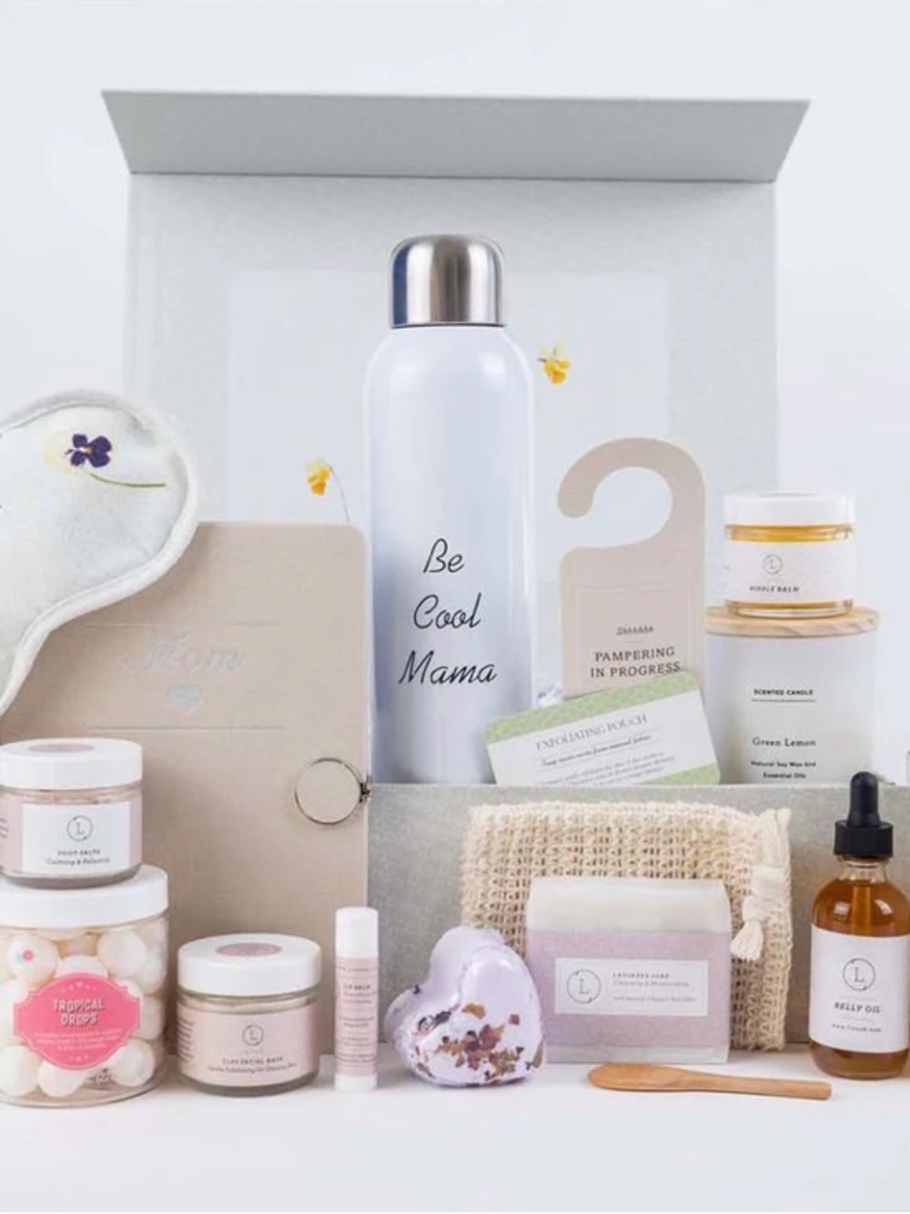 BE COOL White & Cream Spa Gift Set — Body Oil, Candle & Bath Treats